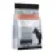 Dry pet food with salmon protein and rice for puppy dogs of all sizes with dark coat